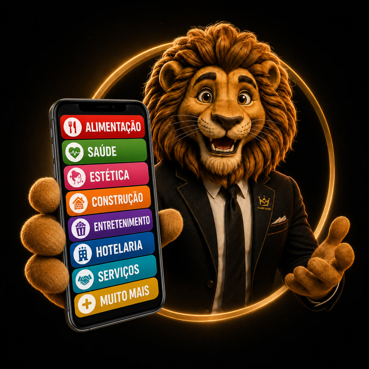 Mascote do Clube do Rei apresentando vantagens para usuários